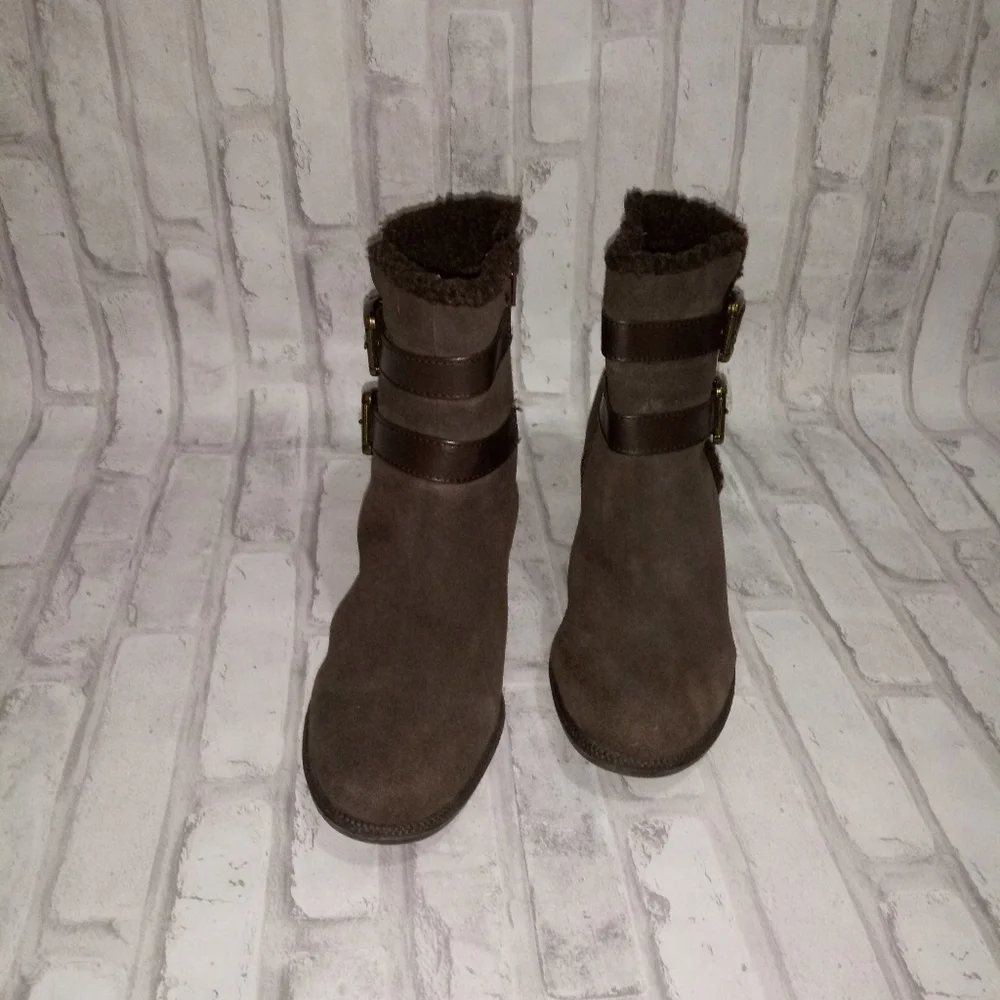 Solesenseability women brown suede wedge boots